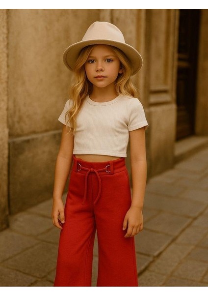 Kız Çocuk Pamuklu Kırmızı Ispanyol Paça Pantolon fırsatları