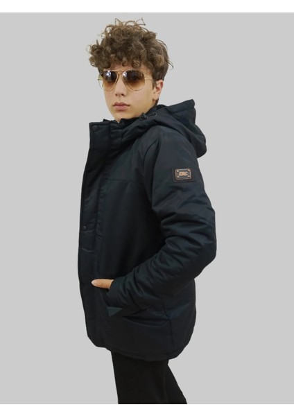 Erkek Kışlık Içi Kürklü Sabit Kapüşonlu Siyah Kaban Parka fiyatları