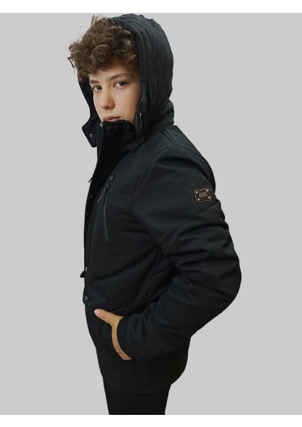 Erkek Kışlık Içi Kürklü Sabit Kapüşonlu Siyah Kaban Parka indirimleri