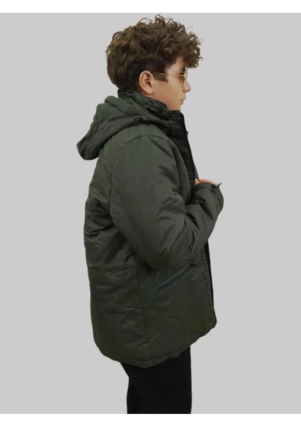 Erkek Kışlık Çıkma Kapüşonlu Koyu Yeşil Kaban Parka modelleri