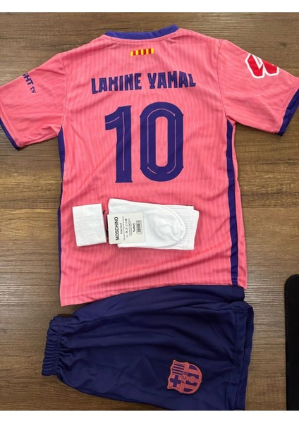 Barcelona Lamine Yamal 25/26 Sezon Özel Tasarım Deplasman Çocuk Forma Takımı 4 Parça Forma +Şort +Çorap + Bileklik Hediye modelleri