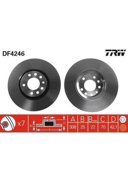 DF4246 - Ön Fren Aynası Astra H-Zafıra B-Merıva A-B-Corsa D-E-Adam-Astra G-Vectra B 308×25X5DLXHAVALI 16 Inç