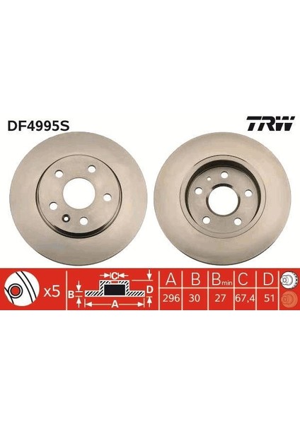 DF4995S - Ön Fren Aynası Insıgnıa A 08 Saab 9-5 YS3G 10 16 Jant 296×30X5DLXHAVALI 13501307-569063