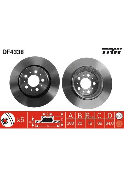 DF4338 - Arka Fren Aynası Volvo XC90 2.5T-3.2AWD-D3-D5-T6 2002 2012 17 Jant 308×20X5DLXHAVALI