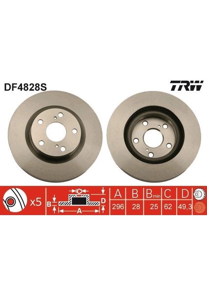 DF4828S - Ön Fren Aynası Adet Havalı Rav 4 Iıı Aca/ace 2.0 Vvt-I/2.2 D-4d 03/06