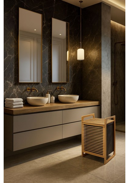 Modern Bambu Çamaşır Kirli Sepeti Geniş Hacim 61X40 X35 cm 100 Lt fiyatları