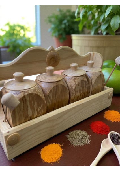 El Yapımı Ahşap 4’lü Baharatlık Tuzluk Seti – Doğal Ahşap Baharat Takımı | Rustik Mutfak Dekoru fiyatları