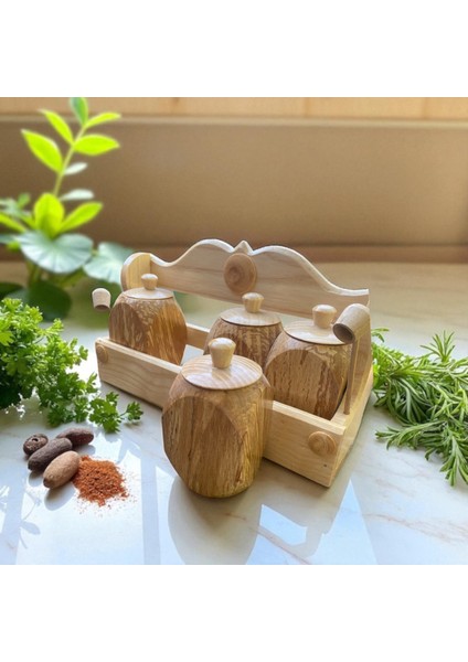 El Yapımı Ahşap 4’lü Baharatlık Tuzluk Seti – Doğal Ahşap Baharat Takımı | Rustik Mutfak Dekoru modelleri
