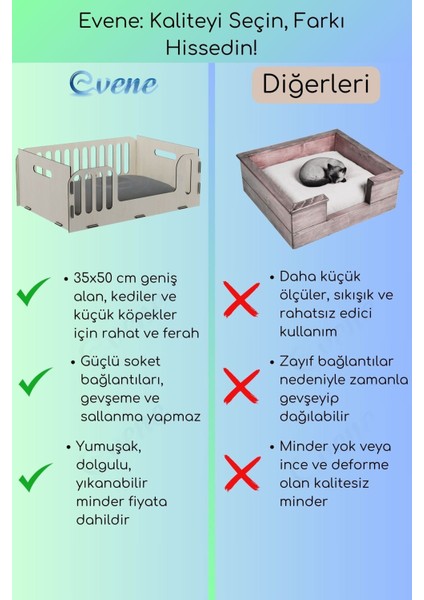 Dekoratif Ahşap Büyük Kedi ve Köpek Yatağı, Kahverengi, Dayanıklı ve Şık Tasarım