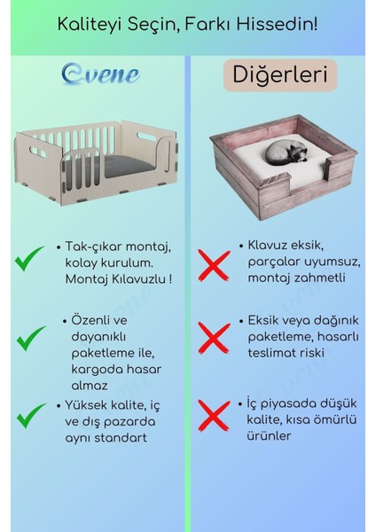 Dekoratif Ahşap Büyük Kedi ve Köpek Yatağı, Kahverengi, Dayanıklı ve Şık Tasarım