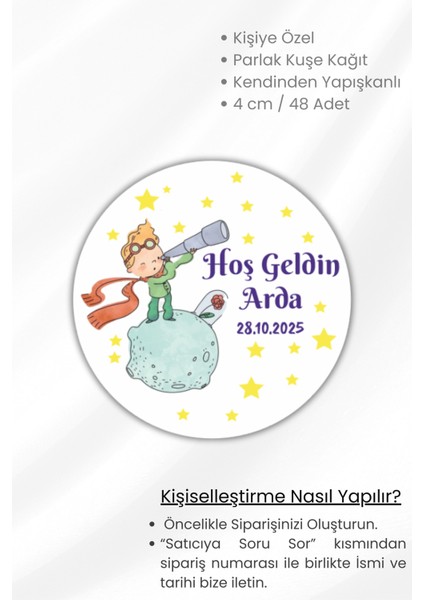 Isme/kişiye Özel Doğum Günü Babyshower Hoşgeldin Bebek Etiketi 4 cm 48 Adet Etiket