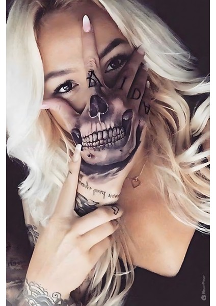 Halloween El Dövmesi El Üzeri Kurukafa Geçici Dövme