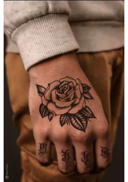 Siyah Gül El Dövmesi El Üstü Geçici Dövme