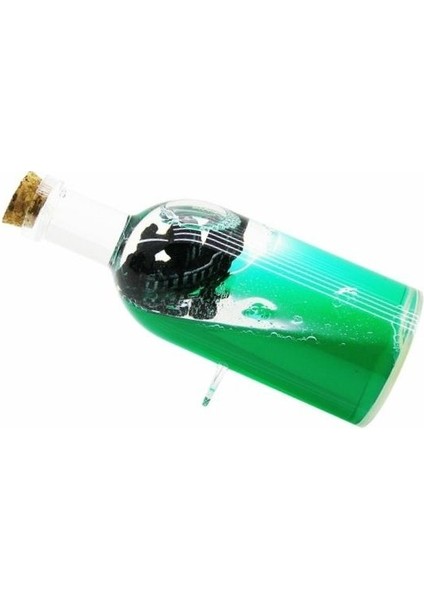 Yeşil Su ve Gemi Dekoratif Biblo – Yuvarlak Mika Şişe Tasarımı 6X16 cm