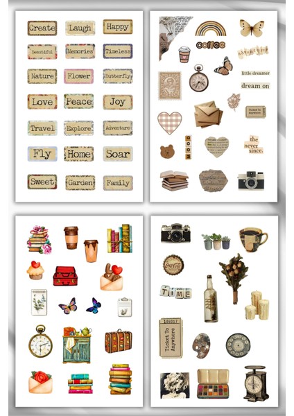 5'li Vintage Sticker Planner Ajanda Bullet Journal Için Uygun Set modelleri
