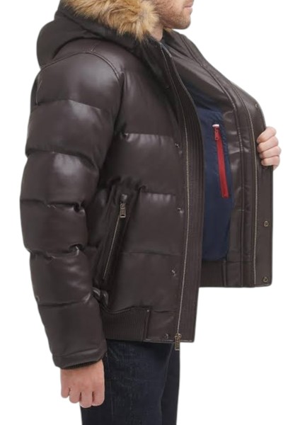 Hafif Kapitone Suni Deri Şişme Puffer Erkek Mont fiyatları