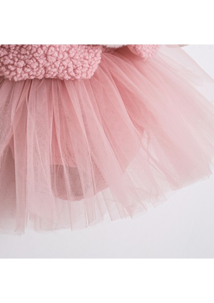 Yaka Detaylı Ponpon Yelekli Tül Etekli Sugar Pembe 3lü Takım Kız Bebek indirimleri