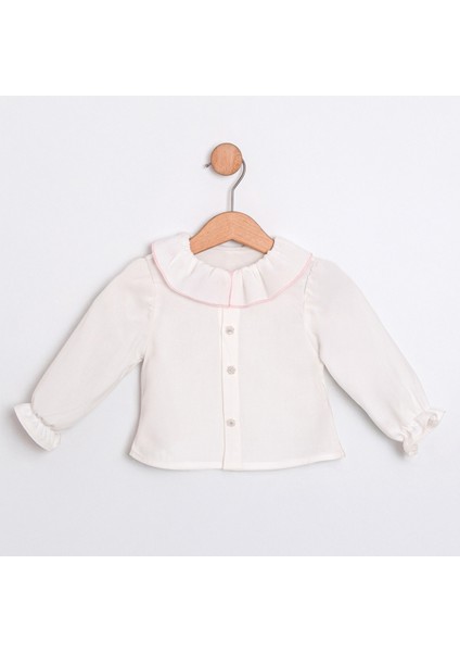 Yaka Detaylı Ponpon Yelekli Tül Etekli Sugar Pembe 3lü Takım Kız Bebek