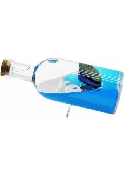 Mavi Su, Ada ve Gemi Dekoratif Biblo – Yuvarlak Mika Şişe Tasarımı 6X16 cm