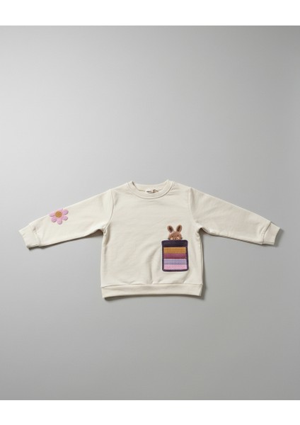 Kız Çocuk Tavşan Cepli Pamuklu 3 Iplik Sweatshirt fiyatları