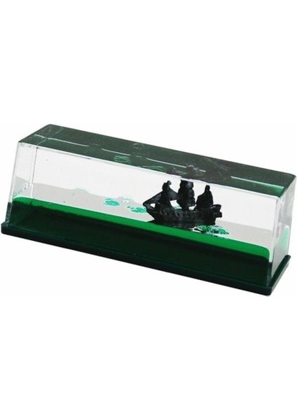 Yeşil Su ve Gemi Dekoratif Biblo Akvaryum – Dikdörtgen Mika Batmayan Gemi 15X5X5.2 cm