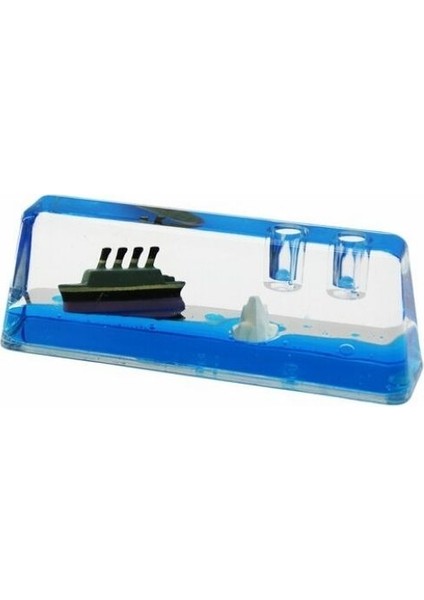 Kalemlikli Dekoratif Biblo Akvaryum – Mavi Su, Gemi ve Ada Tasarımı 14.6x5.2x3.7x2.2 cm