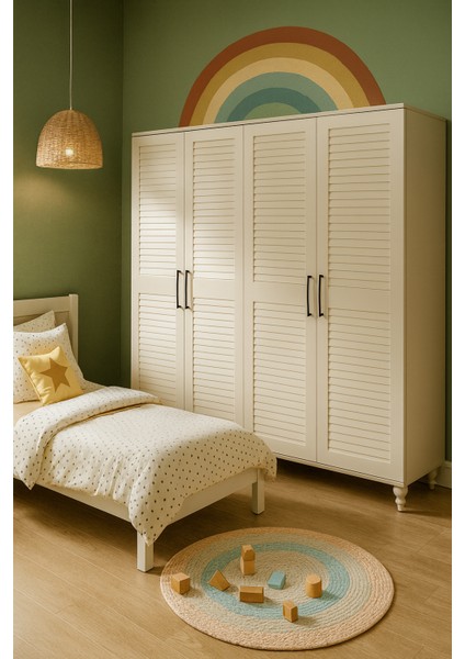 Pera MDF 4 Kapaklı Çekmeceli Genç Odası Dolabı | Panjur Kapaklı | Ağaç Ayaklar fiyatları