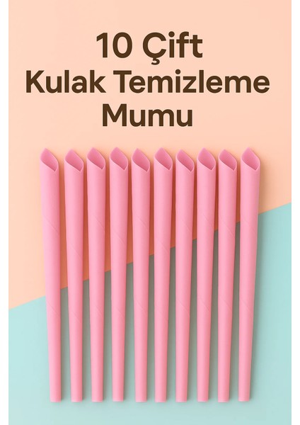 10 Çift Pembe Kulak Kiri Temizleme Mumu – Doğal Aromaterapi Kokulu 20 Adet