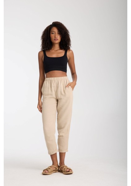 Çift Katlı Müslin Düz Pantolon