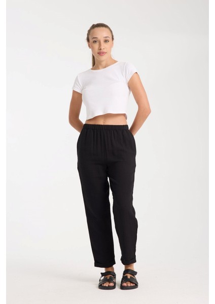 Çift Katlı Müslin Düz Pantolon