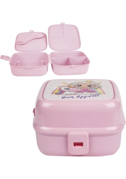 Porky Lol Desenli 4 Bölmeli Çatallı Beslenme Kabı - Diyet Kabı fırsatları