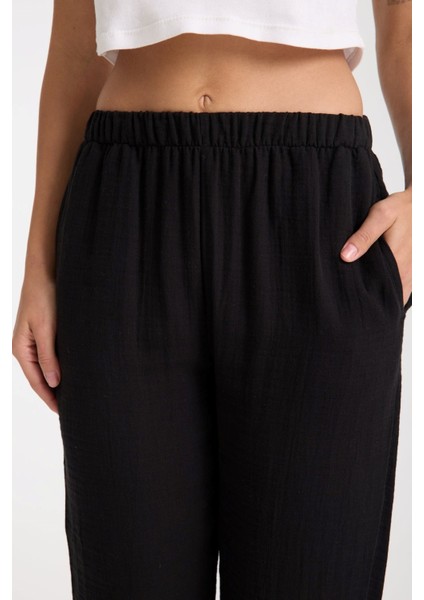 Çift Katlı Müslin Düz Pantolon