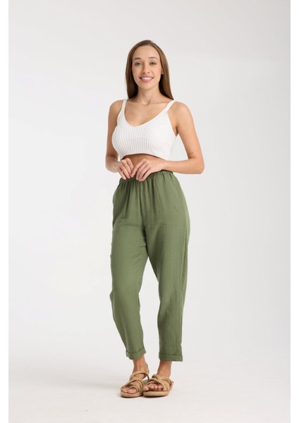 Çift Katlı Müslin Düz Pantolon