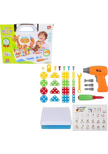 3 Boyutlu Yaratıcı 340 Parça Matkaplı Vidalama Eğitici Oyun Seti URT014-001