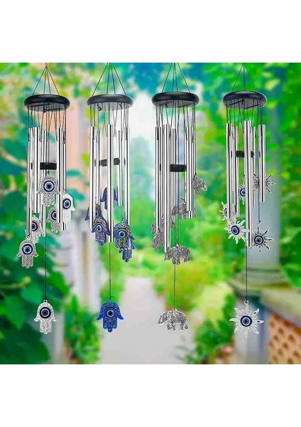 Nazar Boncuklu Metal Rüzgar Çanı Deprem Zili Koruyucu Enerji, Şans Getiren Feng Shui Dekoratif Ev & Bahçe Aksesuarı