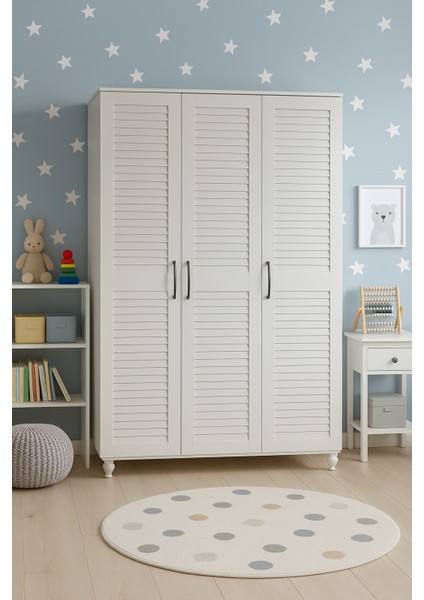 Pera 3 Kapaklı Çekmeceli MDF Dolap | REHAU Kaplama Panjur Kapaklar | Ağaç Ayaklar | Yüksek Kaliteli ve Uzun Ömürlü Dolap