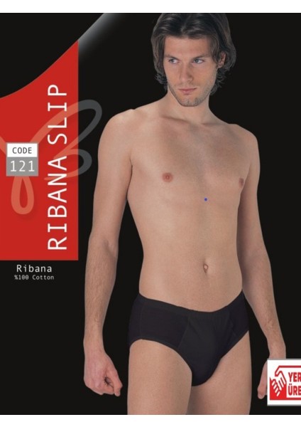 Erkek Siyah Ribana Penye Slip % 100 Pamuklu 6'lı Paket 121-6S