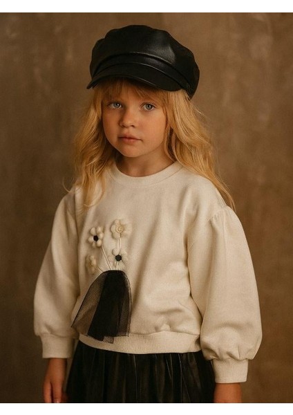 Kız Çocuk Pamuklu Örme Nakışlı Tüllü Sweatshirt