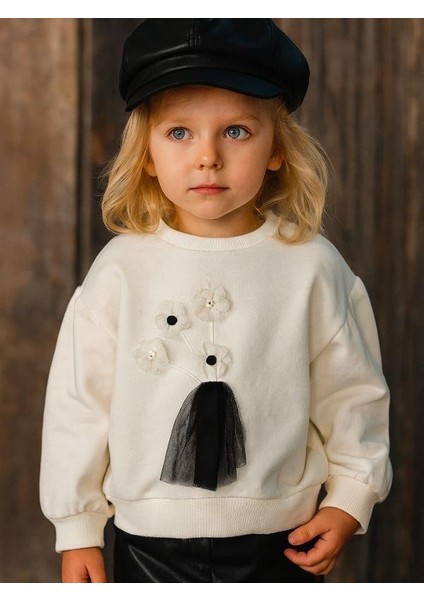 Kız Çocuk Pamuklu Örme Nakışlı Tüllü Sweatshirt fiyatları