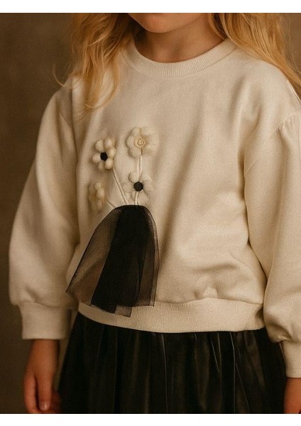 Kız Çocuk Pamuklu Örme Nakışlı Tüllü Sweatshirt modelleri