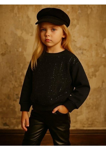 Kız Çocuk Pamuklu Önü Fileli Pullu Sweatshirt fiyatları