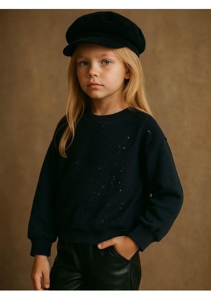 Kız Çocuk Pamuklu Önü Fileli Pullu Sweatshirt modelleri