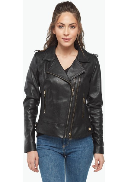 Jumbo Kadın Deri Mont Siyah