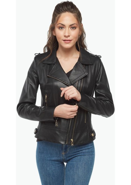 Jumbo Kadın Deri Mont Siyah modelleri