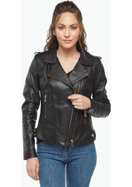 Jumbo Kadın Deri Mont Siyah fırsatları