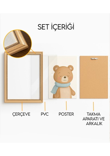 Krem Rengi Yarışcı Ayıcık Temalı Kişileştirilebilir Vintage Çocuk ve Bebek Odası Çerçeveli Dekorasyon Tablo Set modelleri