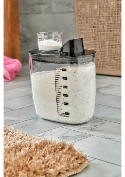 Hava Geçirmez Vakumlu Deterjan Saklama Kabı - Kendinden Ölçekli Vakum Kapaklı Deterjanlık 1200 ml