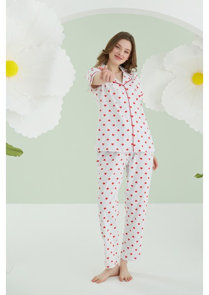 Ekru Kalpli Önden Düğmeli Pijama Takımı