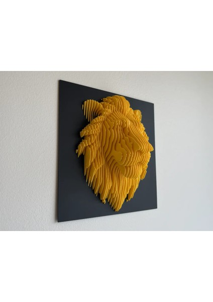 Galatasaray Temalı Aslan Başı Katmanlı Duvar Dekoru | 25X25X10 cm Modern Heykel Tasarımı