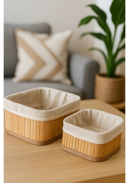 Organizer 2'li Kare Bambu Sepet / Çok Amaçlı Bambu Sepet